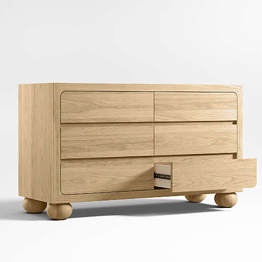 Emery 52" Natural Oak Wood Wide 6-Drawer Kids Dresser