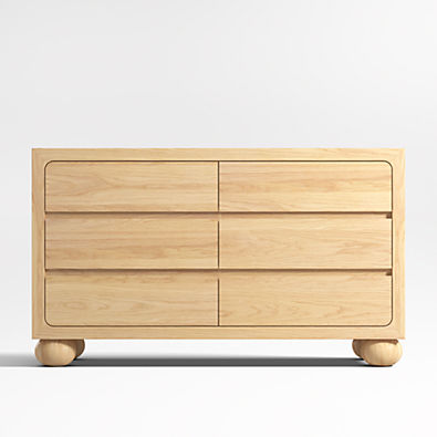 View Emery 52" Natural Oak Wood Wide 6-Drawer Kids Dresser details