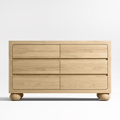 View Emery 52" Natural Oak Wood Wide 6-Drawer Kids Dresser details