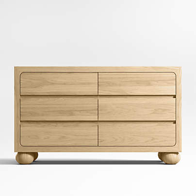 Emery 52" Natural Oak Wood Wide 6-Drawer Kids Dresser