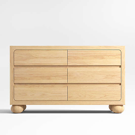 Emery Natural Oak Wood Wide 6-Drawer Kids Dresser