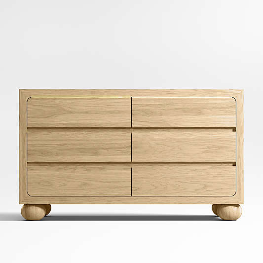 Emery 52" Natural Oak Wood Wide 6-Drawer Kids Dresser