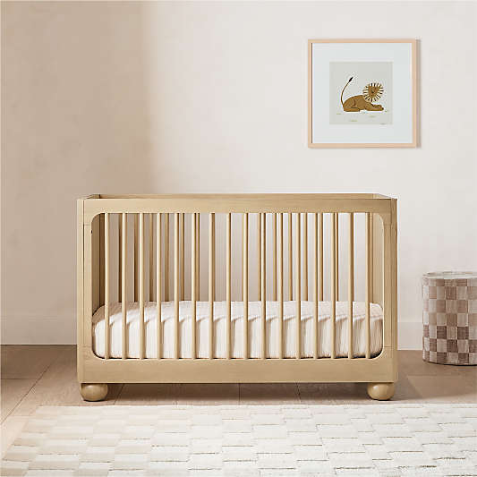 Emery Natural Oak Wood Convertible Baby Crib with Toddler Bed Rail