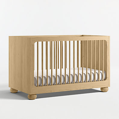 View Emery Natural Oak Wood Convertible Baby Crib with Toddler Bed Rail details