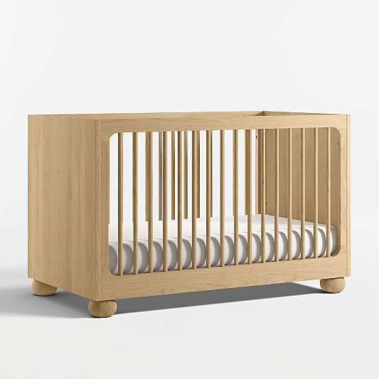 Emery Natural Oak Wood Convertible Baby Crib with Toddler Bed Rail