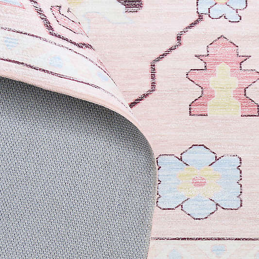 Emery Pink Floral Washable Kids Area Rug