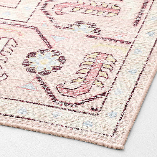 Emery Pink Floral Washable Kids Area Rug