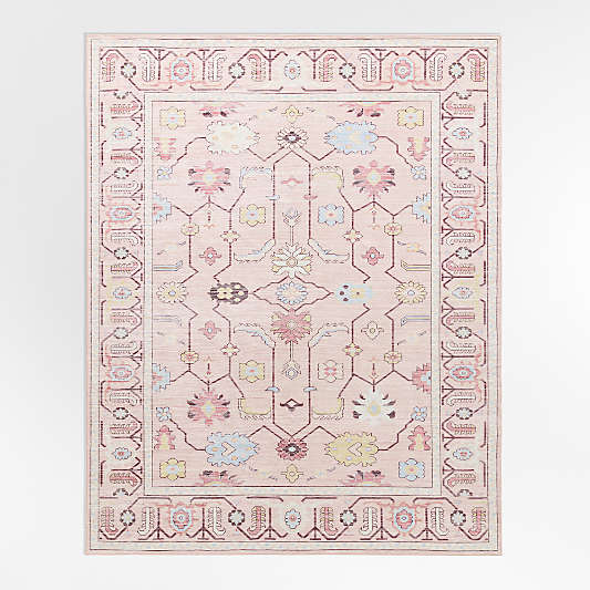 Emery Pink Floral Washable Kids Area Rug