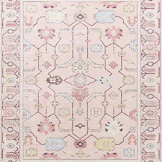 Emery Pink Floral Washable Kids Area Rug
