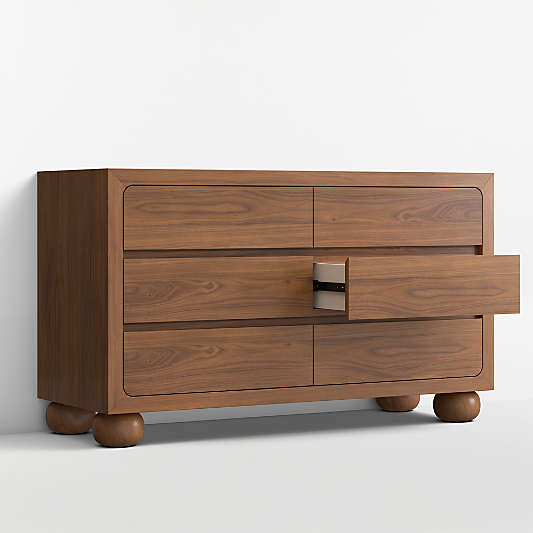 Emery 52" Walnut Wood Wide 6-Drawer Kids Dresser