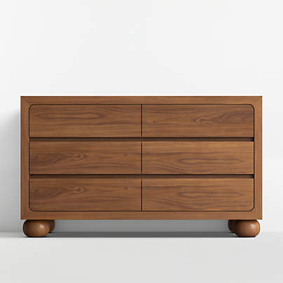 Emery 52" Walnut Wood Wide 6-Drawer Kids Dresser