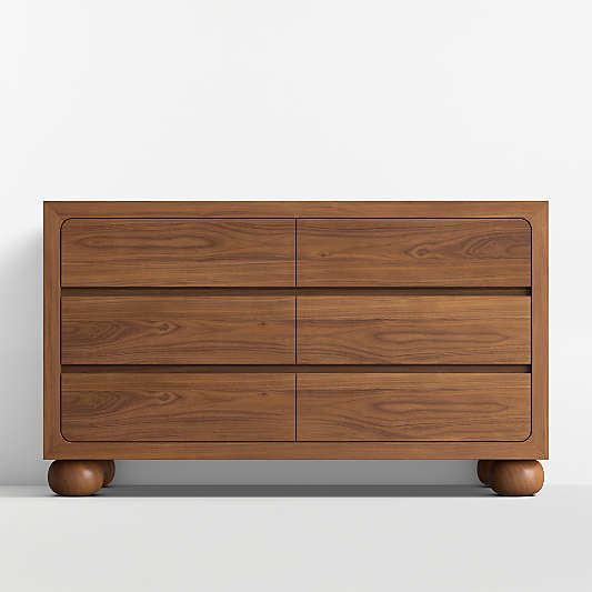 Emery 52" Walnut Wood Wide 6-Drawer Kids Dresser