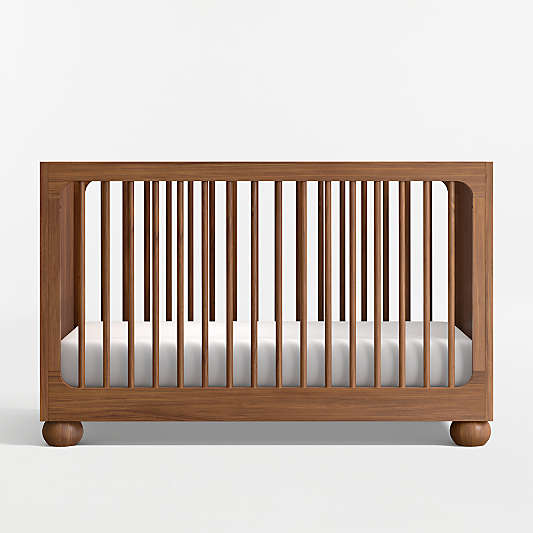 Emery Walnut Wood Convertible Baby Crib with Toddler Bed Rail