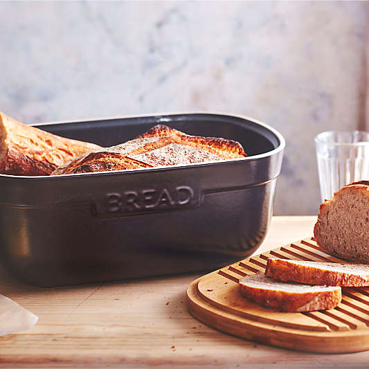 Emile Henry Truffle Ceramic Bread Box with Bamboo Lid