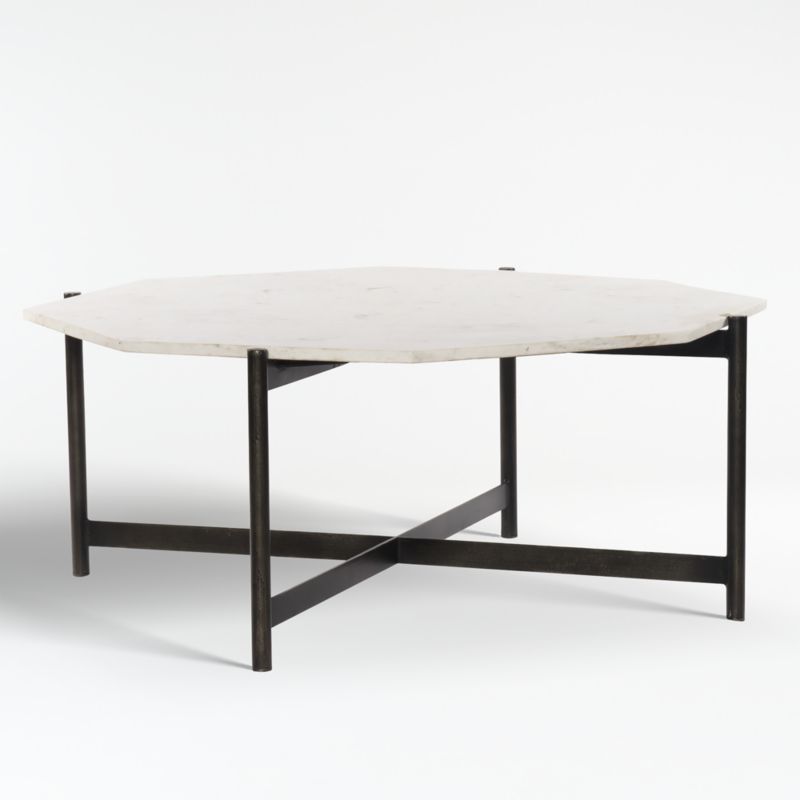 Emilia White Marble and Grey Iron 40" Polygon Coffee Table