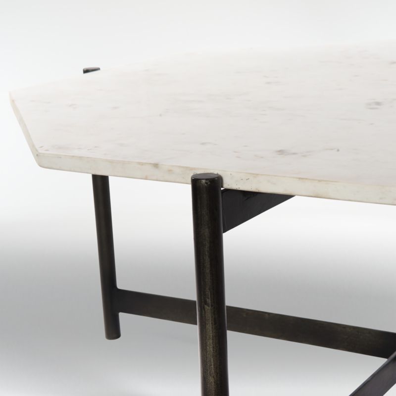 Emilia White Marble and Grey Iron 40" Polygon Coffee Table