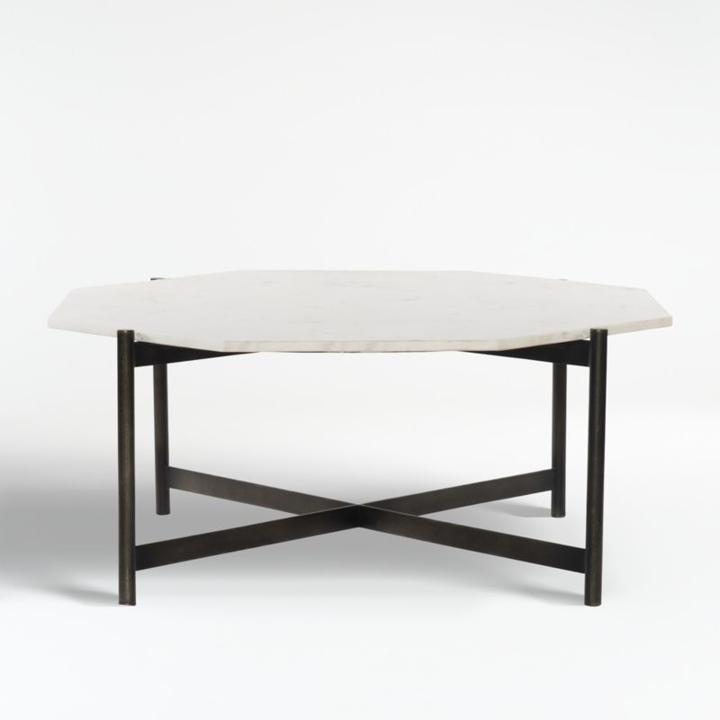 Emilia White Marble and Grey Iron 40" Polygon Coffee Table