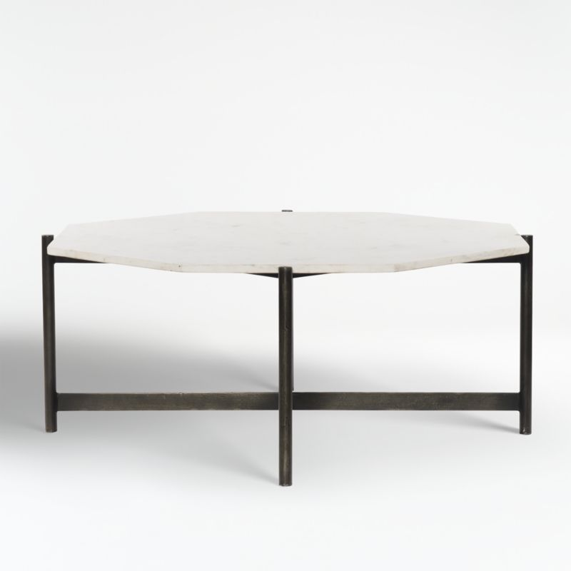 Emilia White Marble and Grey Iron 40" Polygon Coffee Table