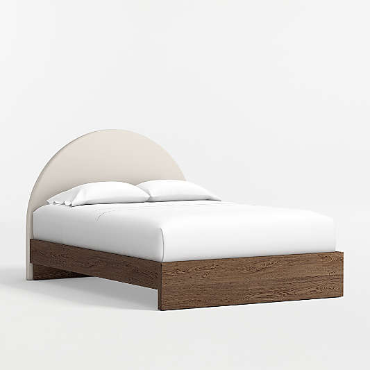 Emma Cream Upholstered Kids Full Headboard with Deep Brown Wood Base