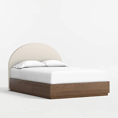 Emma Cream Upholstered Kids Full Headboard with Deep Brown Wood Storage Base