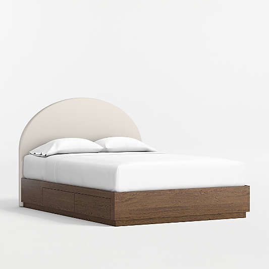 Emma Cream Upholstered Kids Full Headboard with Deep Brown Wood Storage Base