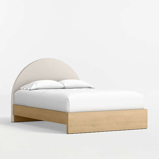 Emma Cream Upholstered Kids Full Headboard with Natural Wood Base