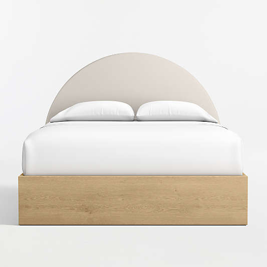 Emma Cream Upholstered Kids Full Headboard with Natural Wood Base