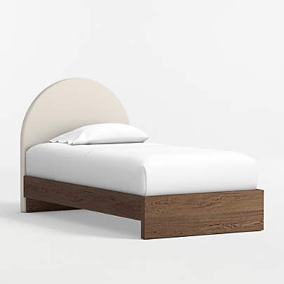 Emma Cream Upholstered Kids Twin Headboard with Deep Brown Wood Base