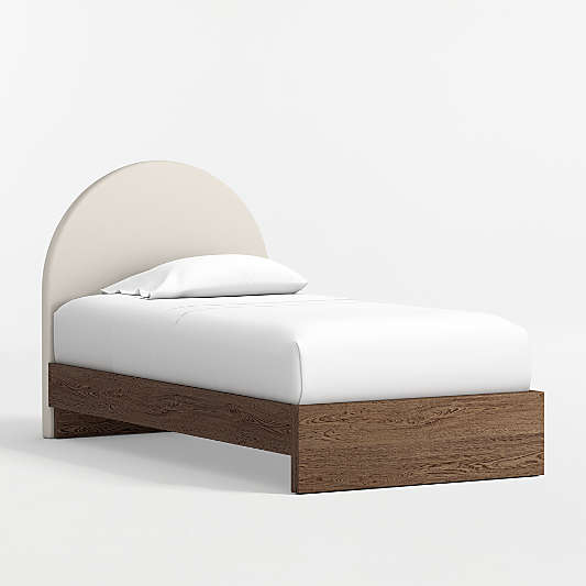 Emma Cream Upholstered Kids Twin Headboard with Deep Brown Wood Base