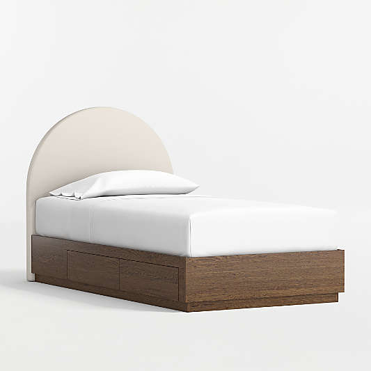 Emma Cream Upholstered Kids Headboard with Deep Brown Wood Storage Base