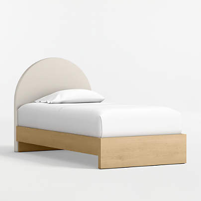 Emma Cream Upholstered Kids Twin Headboard with Natural Wood Base