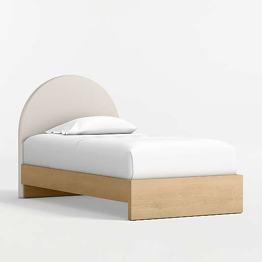 Emma Cream Upholstered Kids Full Headboard with Natural Wood Base