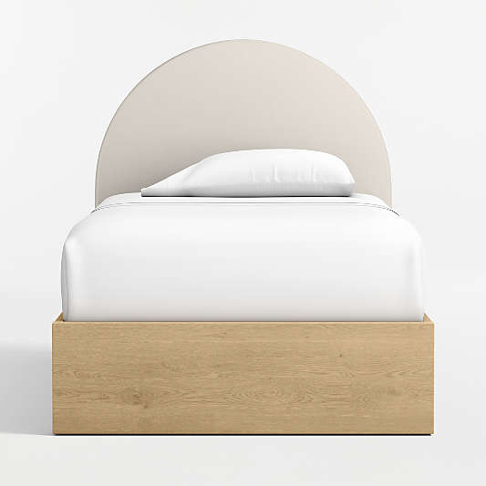 Emma Cream Upholstered Kids Twin Headboard with Natural Wood Base