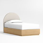 Emma Cream Upholstered Arched Kids Twin Bed with Natural Wood Storage Base