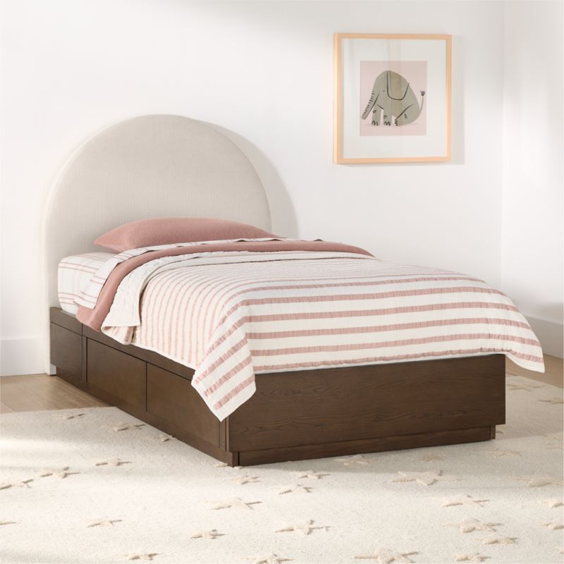 Emma Cream Upholstered Kids Full Headboard with Deep Brown Wood Storage Base - image 3 of 8