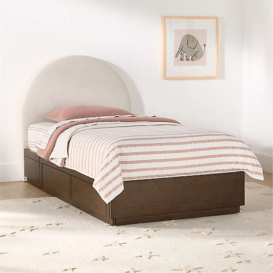 Emma Cream Upholstered Kids Headboard with Deep Brown Wood Storage Base