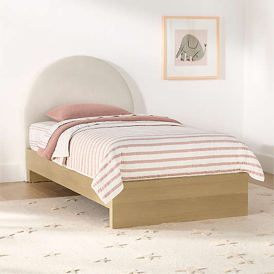 Emma Cream Upholstered Kids Headboard with Natural Wood Base