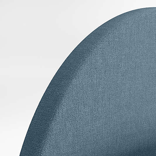 Emma Denim Blue Upholstered Kids Headboard with Deep Brown Wood Base