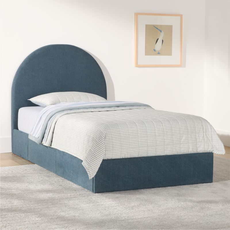 Emma Denim Blue Upholstered Arched Kids Full Storage Bed - image 3 of 13