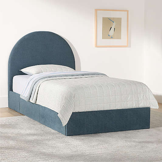 Emma Denim Blue Upholstered Arched Kids Storage Bed