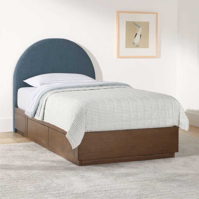 Emma Denim Blue Upholstered Kids Full Headboard with Deep Brown Wood Storage Base - image 3 of 9