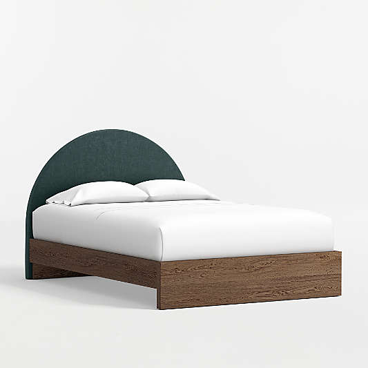 Emma Jungle Green Upholstered Kids Full Headboard with Deep Brown Wood Base
