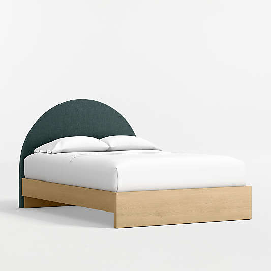 Emma Jungle Green Upholstered Kids Full Headboard with Natural Wood Base