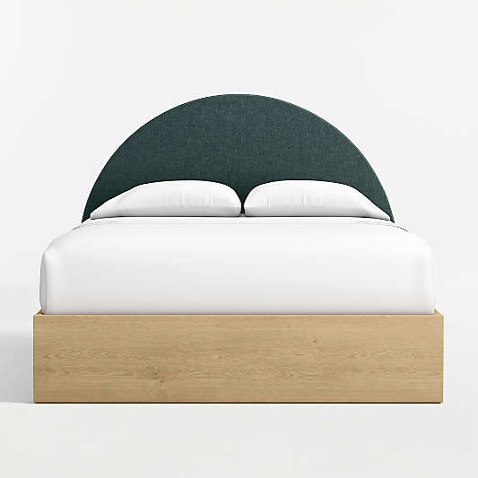 Emma Jungle Green Upholstered Kids Full Headboard with Natural Wood Base
