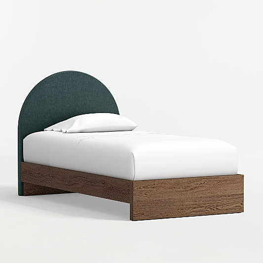 Emma Jungle Green Upholstered Kids Headboard with Deep Brown Wood Base