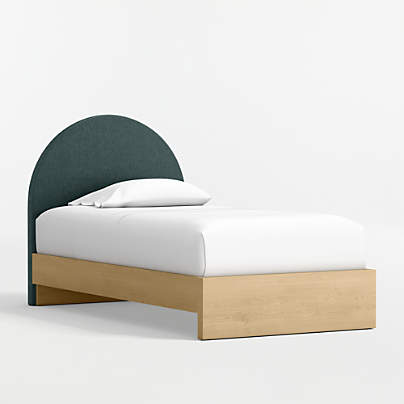 Emma Jungle Green Upholstered Kids Twin Headboard with Natural Wood Base