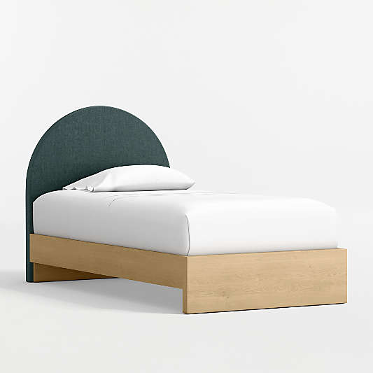 Emma Jungle Green Upholstered Kids Twin Headboard with Natural Wood Base