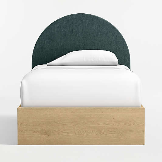 Emma Jungle Green Upholstered Kids Twin Headboard with Natural Wood Base