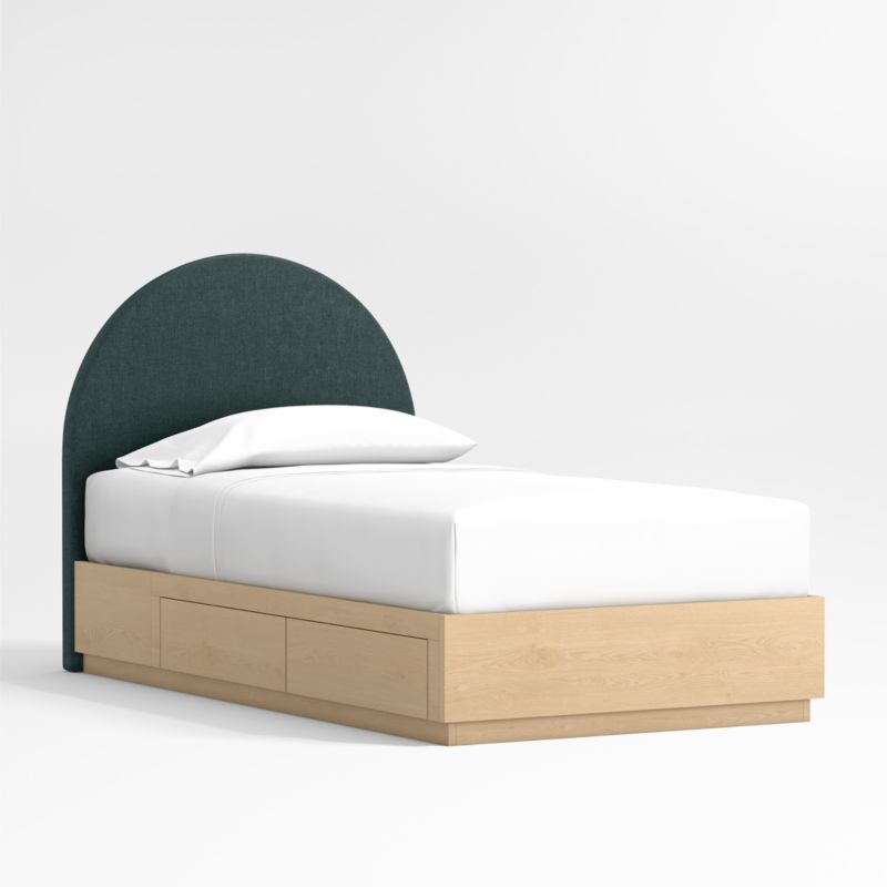 Emma Jungle Green Upholstered Arched Kids Full Bed with Natural Wood Storage Base - image 1 of 4