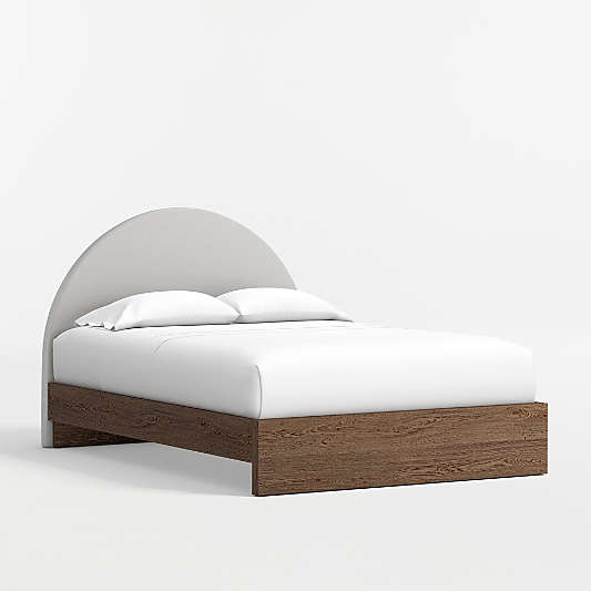 Emma Grey Upholstered Kids Full Headboard with Deep Brown Wood Base